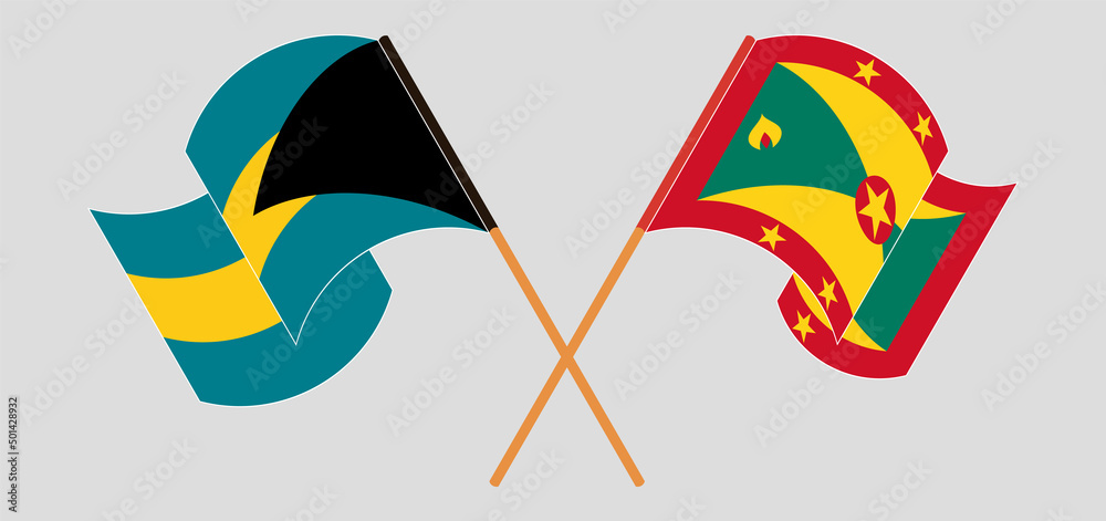 Crossed and waving flags of the Bahamas and Grenada Crossed and waving flags of the Bahamas and Grenada