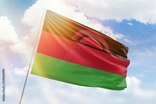 Sunny blue sky and a flagpole with the flag of malawi photo