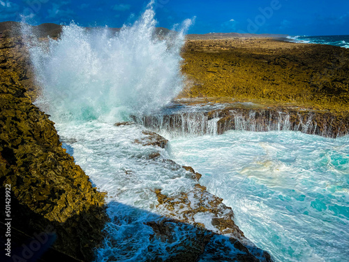 Boka Pistol waves pounding into the inlet at Shete Boka National Park in Curacao
