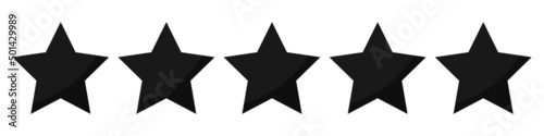 Five stars quality rating icons. 5 stars icon. Five star sign. Rating symbol. Vector illustration