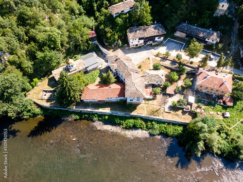 Aerial view of Medieval Cherepish Monastery, Bulgaria photo