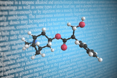 Molecular model of atropine, 3D rendering photo