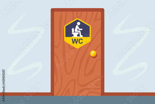 closed door to a public toilet. toilet room sticker. flat vector illustration.