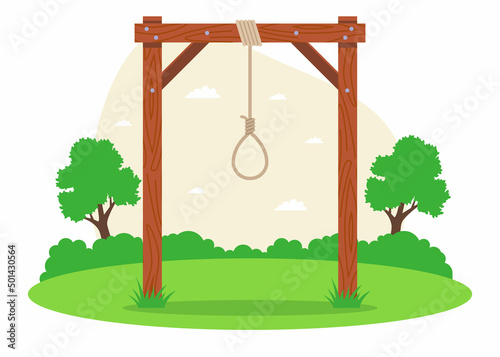 wooden gallows from the Middle Ages.punishment of the offender. flat vector illustration.