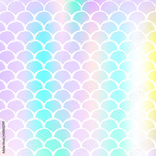 Mermaid scales background with holographic gradient.
