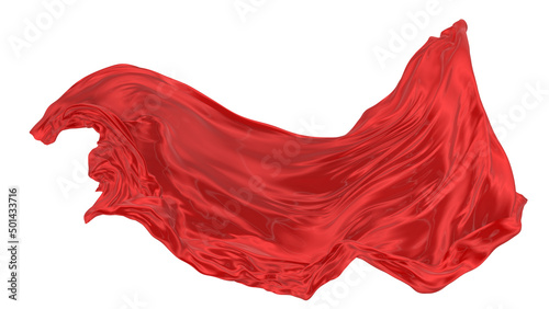 Beautiful flowing fabric of red wavy silk or satin. 3d rendering image.