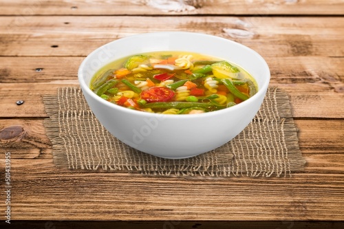 Delicious fish soup. Hot soup from traditional food national dish.