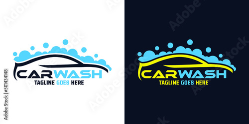 Car detailing washing bubble water clean service logo design icon vector background