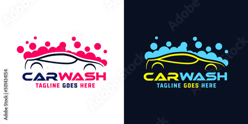 Car detailing washing bubble water clean service logo design icon vector background