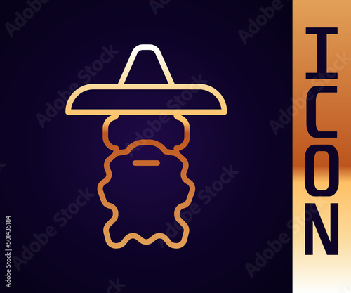 Gold line Wizard warlock icon isolated on black background. Vector