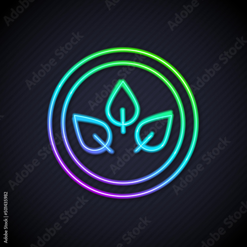 Glowing neon line Vegan food diet icon isolated on black background. Organic, bio, eco symbol. Vegan, no meat, lactose free, healthy, fresh and nonviolent food. Vector