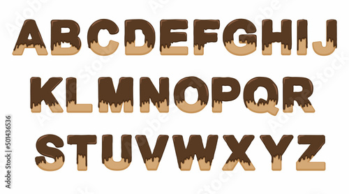 letters in chocolate glaze. Latin alphabet made of chocolate.