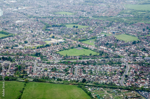 Aerial view of Feltham with the Arenas Parklands