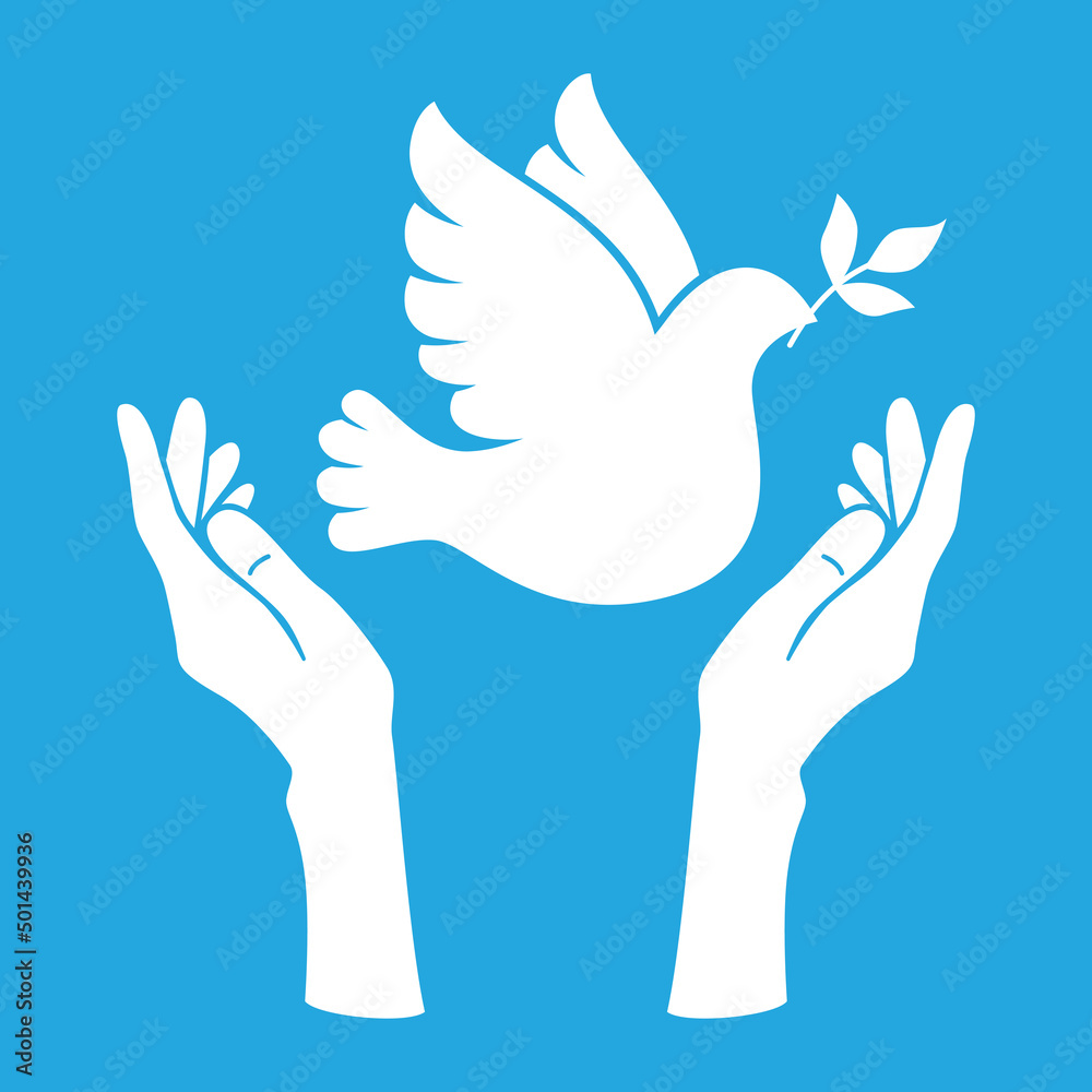 Peace symbol dove in hand silhouette set. Freedom, Christian, humanity emblem peaceful and no war concept. Flying bird dove with olive branch sign, pigeon icon. Isolated simple logo design elements Peace symbol dove in hand silhouette set. Freedom, Christian, humanity emblem peaceful and no war concept. Flying bird dove with olive branch sign, pigeon icon. Isolated simple logo design elements