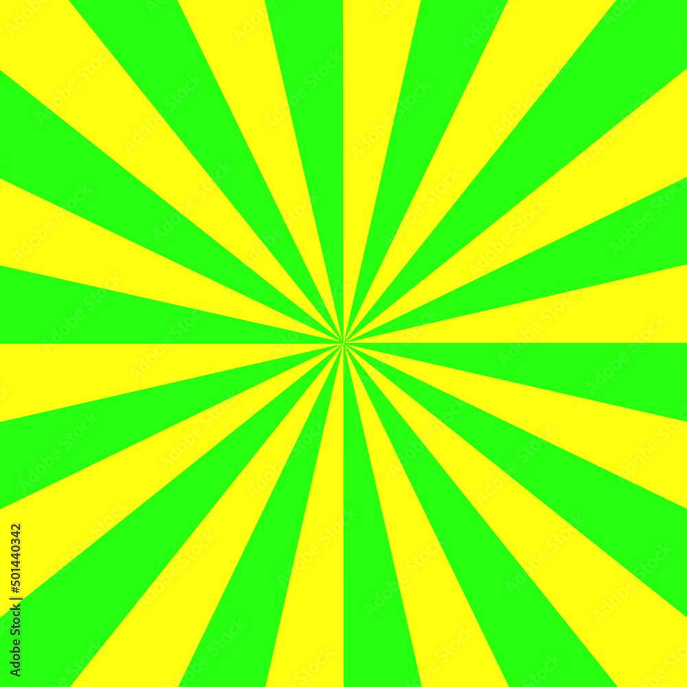 yellow rays on light green background. Summer style. Vector illustration. stock image.