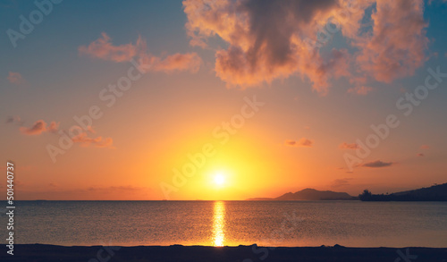 Beautiful golden sunset on the beach 