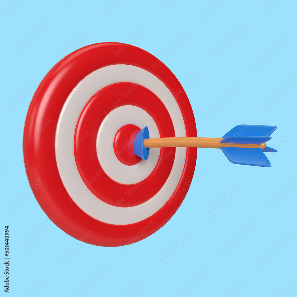 arrow hitting target 3d render