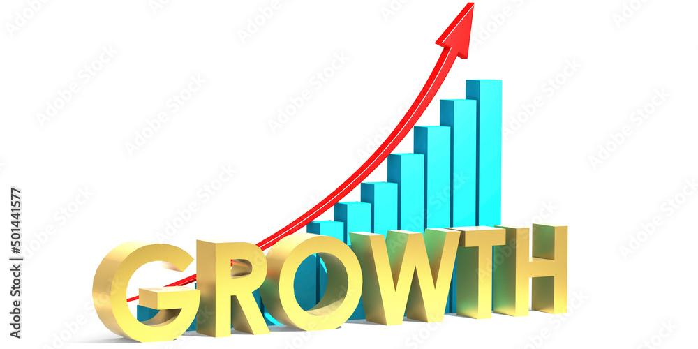 Growth concept with red arrow and bar chart isolated