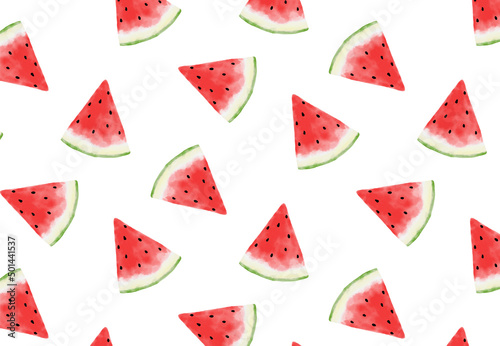 seamless pattern with slices of watermelon in watercolor for banners, cards, flyers, social media wallpapers, etc.