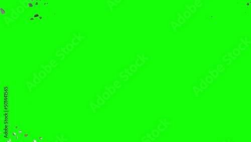 Waffle surface with white ice cream filling cracks, breaks and falls in a hole revealing green screen and transparent background. 3D animated intro. Chroma key, alpha channel ProRes 4444 in 4k UHD.