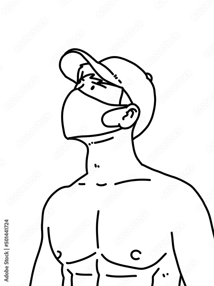 black and white of cute man cartoon for coloring