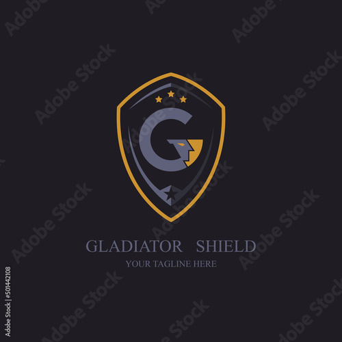 gladiator spartan warrior shield letter g logo design template for brand or company