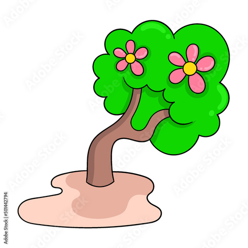 beautiful blooming flowering tree in spring, doodle icon image kawaii