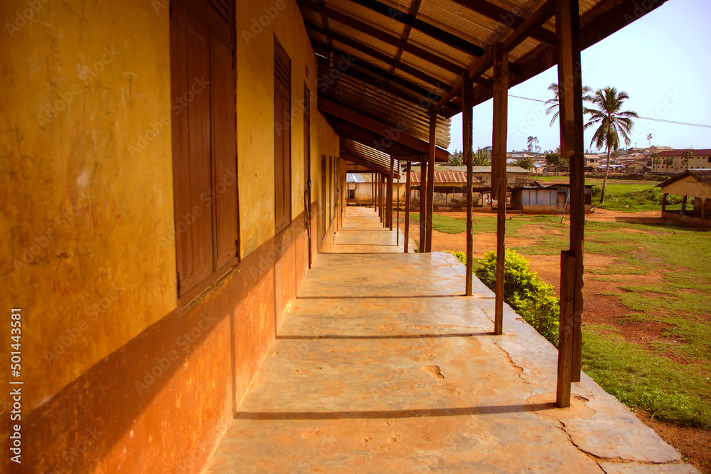 Government school building corridor in West Africa Ghana Stock Photo