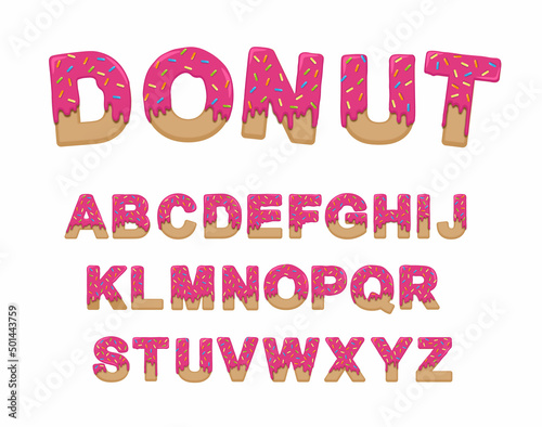 Letters in pink glaze.  Sweet alphabet.  Frosting for donuts. A set of vectors.