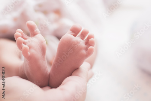 Baby feet on parent hands © MissA&MrB