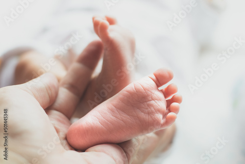 Baby feet on parent hands