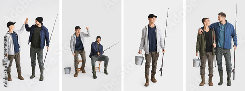 Set of fishermen on light b...