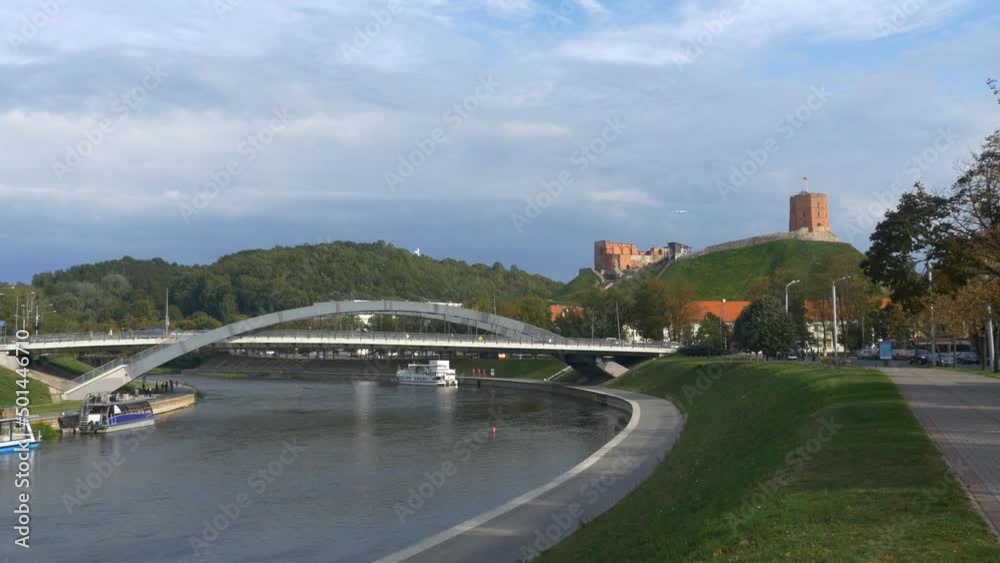 Gediminas' Tower in Vilnius, Lithuania. Wide with view of the Neris river.