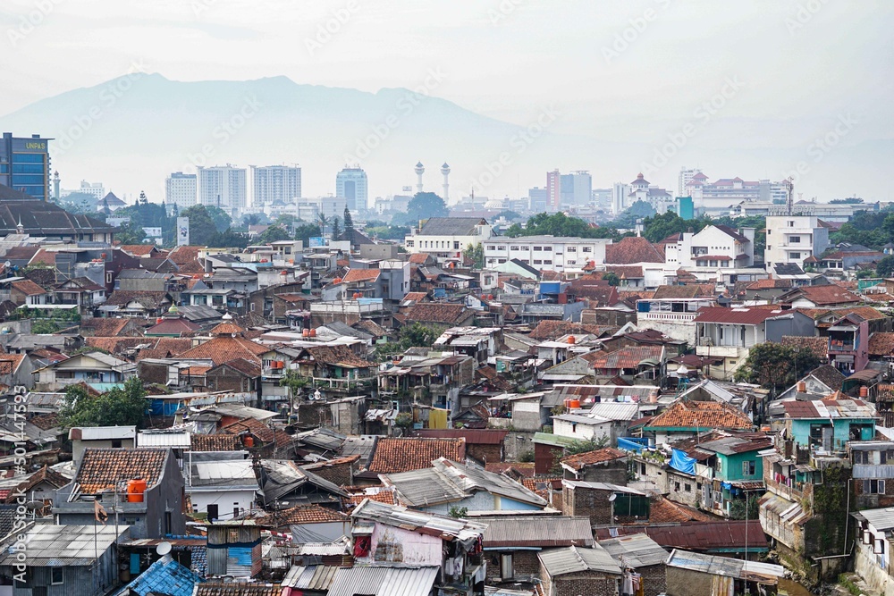 Bandung, Indonesian - April 28, 2022 :  Densely populated settlements in bandung city in Indonesia