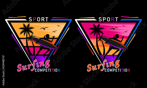 sunset beach running surfing woman silhouette print shirt