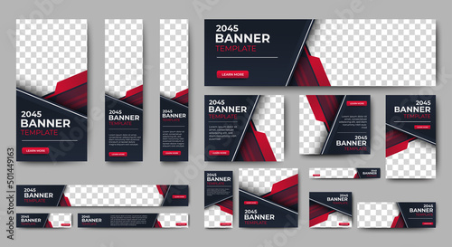 set of corporate web banners of standard size with a place for photos. Vertical, horizontal and square template.