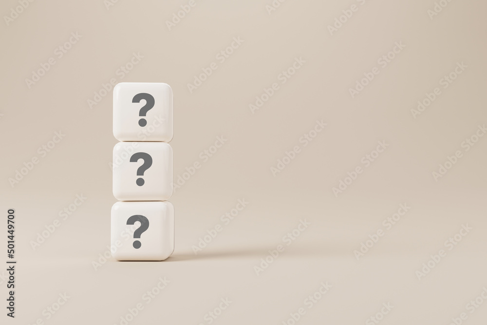Cube block shape with sign question mark symbol on background. 3d render illustration Cube block shape with sign question mark symbol on background. 3d render illustration