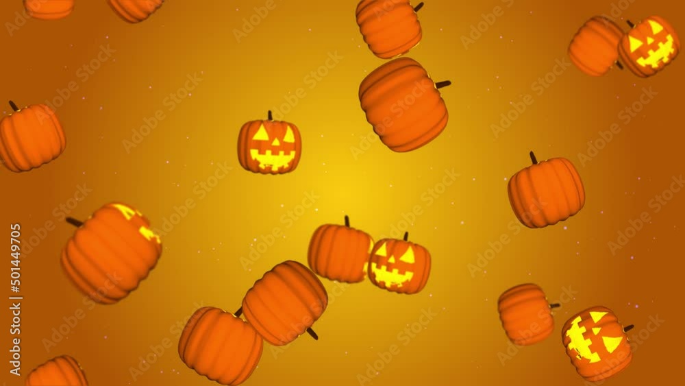 4K 3D Halloween Pumpkin animation on a green Loop background. Halloween Holiday and Thanksgiving or autumn harvest. Halloween holiday, scary scenes, horror Animation.