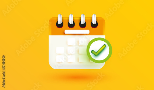 Calendar with checkmark or tick icon. event reminder with check mark as approved or Plan on schedule deadline for project. Booked date. vector illustration