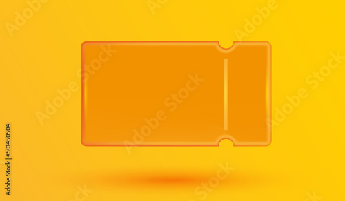 Mock up discount coupon or voucher gift with copy space on yellow background. lucky ticket and percent sign. Sale bonus points benefit special offer 3d vector illustration style.