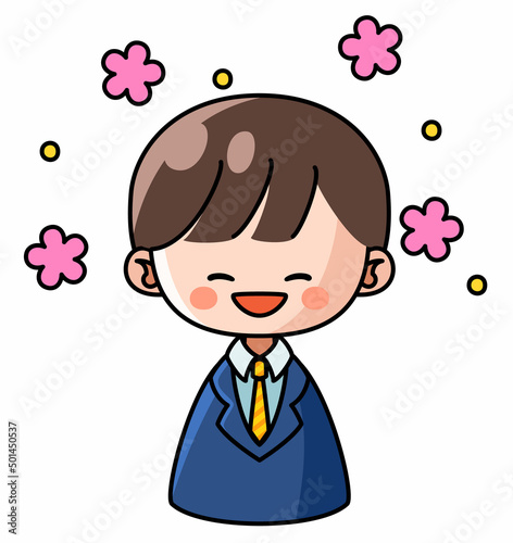 満面の笑みを浮かべるスーツ姿の男性のイラスト