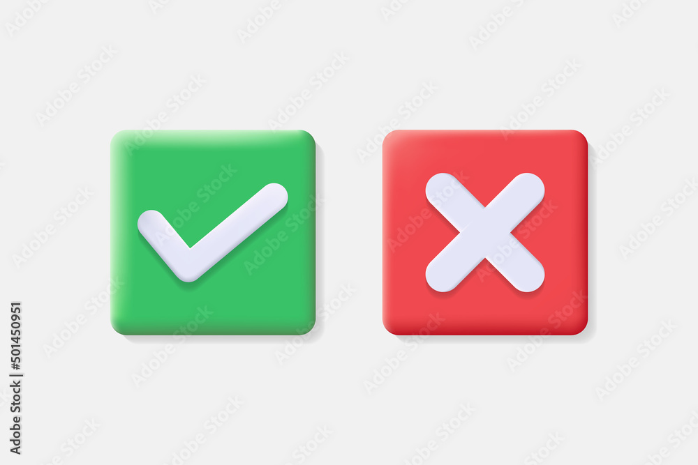3d check mark button correct and wrong sign 3d check mark button correct and wrong sign