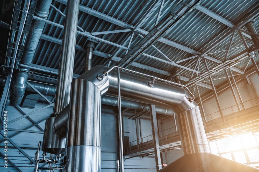 Fototapeta premium Lots of stainless steel piping.