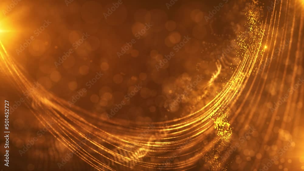 Elegant and luxurious golden particle light dancing, golden particle stripe background video, luxurious award ceremony stage background.