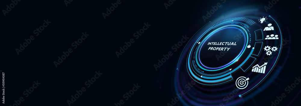 The concept of business, technology, the Internet and the network. virtual screen of the future and sees the inscription: Intellectual property 3d illustration The concept of business, technology, the Internet and the network. virtual screen of the future and sees the inscription: Intellectual property 3d illustration