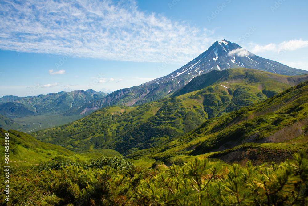 Vilyuchinsky volcano landscape view in summer, Kamchatka, Russia.