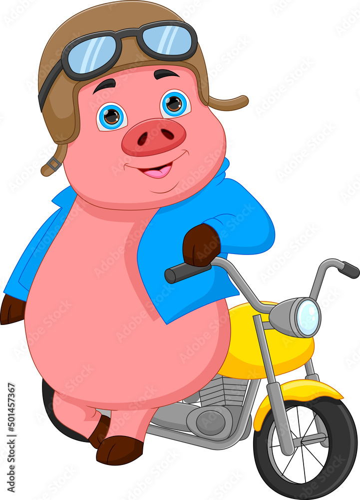 motorcycle rider pig cartoon on white background motorcycle rider pig cartoon on white background