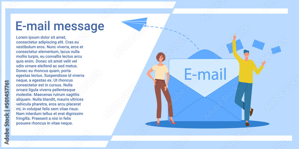 E-mail message. People on the background of a large postal envelope exchange messages. The concept of fast and secure mail services. Vector illustration. E-mail message. People on the background of a large postal envelope exchange messages. The concept of fast and secure mail services. Vector illustration.