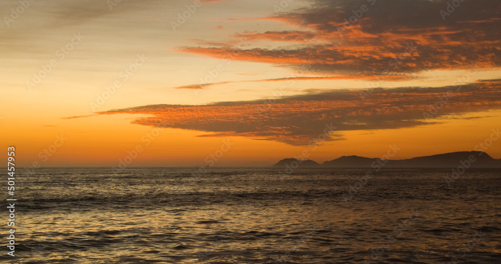Sunset in green coast, San Lorenzo island Lima Peru