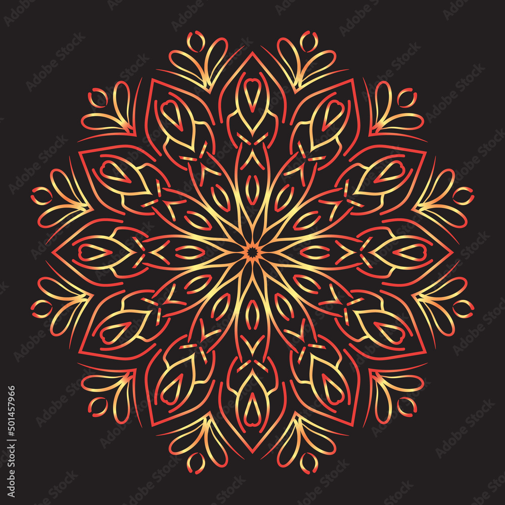 Colorful arabesque patterned, mandala ornament, outline, doodle, tattoo, hand-drawn illustration. 